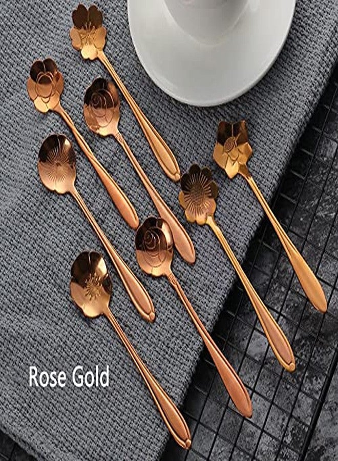 Litvibes Stainless Steel Creative Tableware Flower Dessert Spoon,Coffee Spoon,Sugar Spoon,Mixing Spoon,Tea Spoon,Stirring Spoon,Cake and Ice Cream Spoon,Stir bar Rose Gold Spoons -Set of 6 (Random) - Image 3
